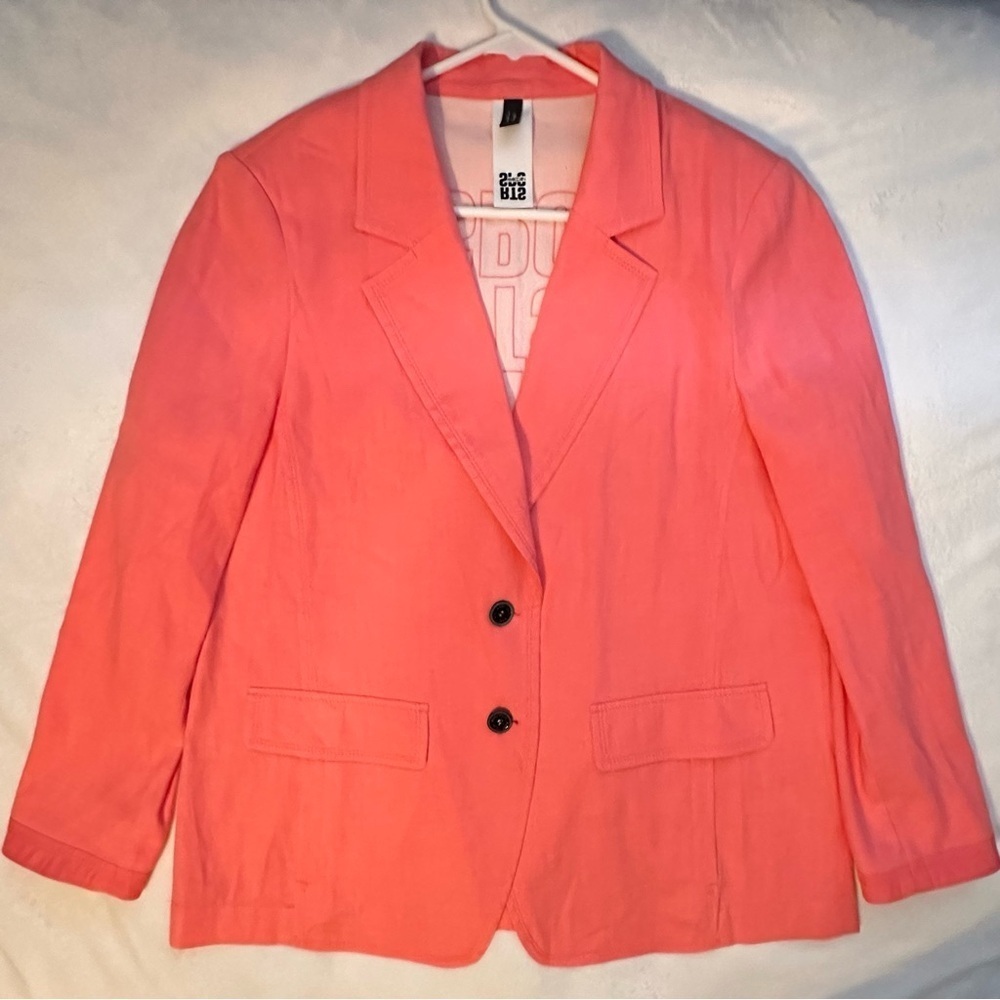 Marc Cain Sports Creased Blazer Neon Coral Crinkled Linen Womens 10 Europe
